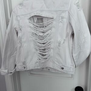 Distressed White Denim Jacket. EUC Sz L